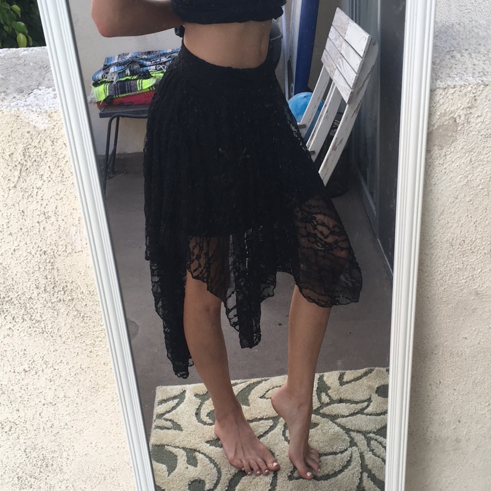 Black asymmetrical lace skirt